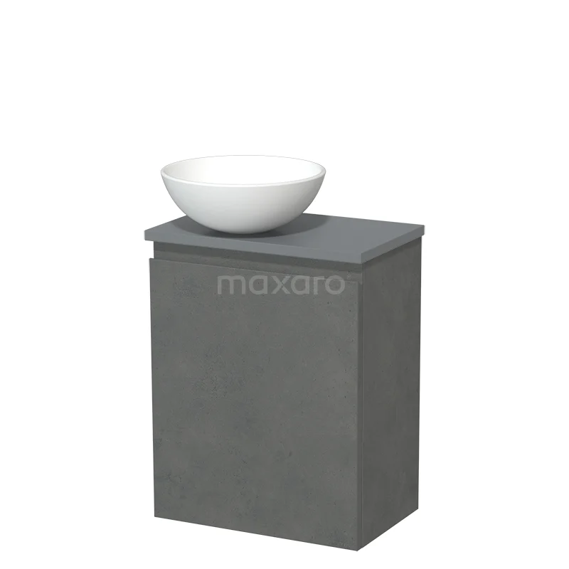 Toilet unit with countertop wash basin | 41 cm Dark grey concrete Handleless front Matte white Ceramic basin Mid grey worktop TMK10-13976