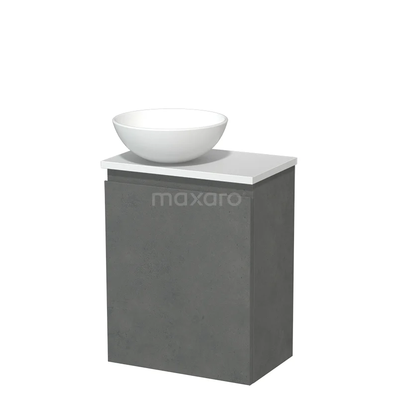 Countertop wash basin | 41 cm Dark grey concrete Handleless front Matte white Ceramic basin Matte white worktop TMK10-14002