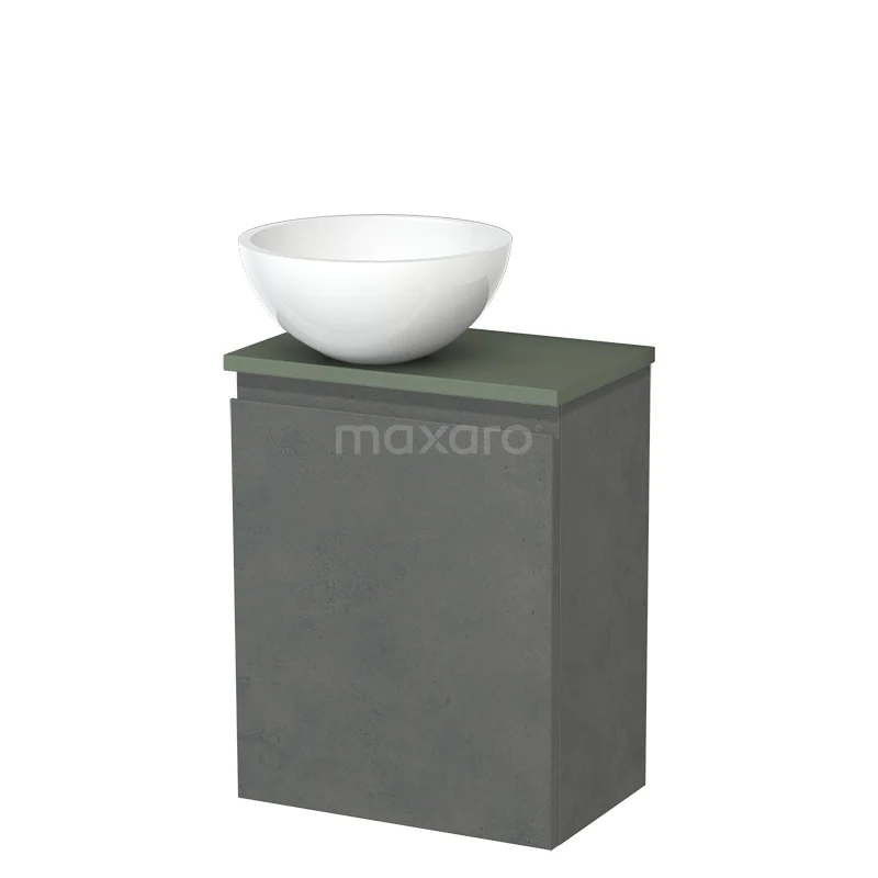 Toilet unit with countertop wash basin | 41 cm Dark grey concrete Handleless front High-gloss white Mineral marble basin Sage green fronts TMK10-14025