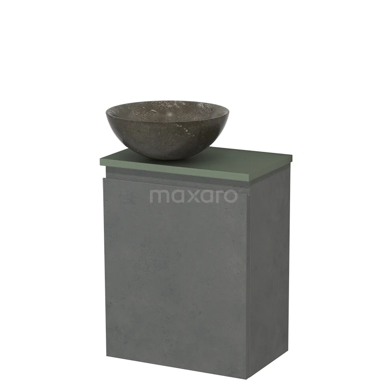 Toilet unit with countertop wash basin | 41 cm Dark grey concrete Handleless front Blue stone Natural stone wash basin Sage green worktop TMK10-14026
