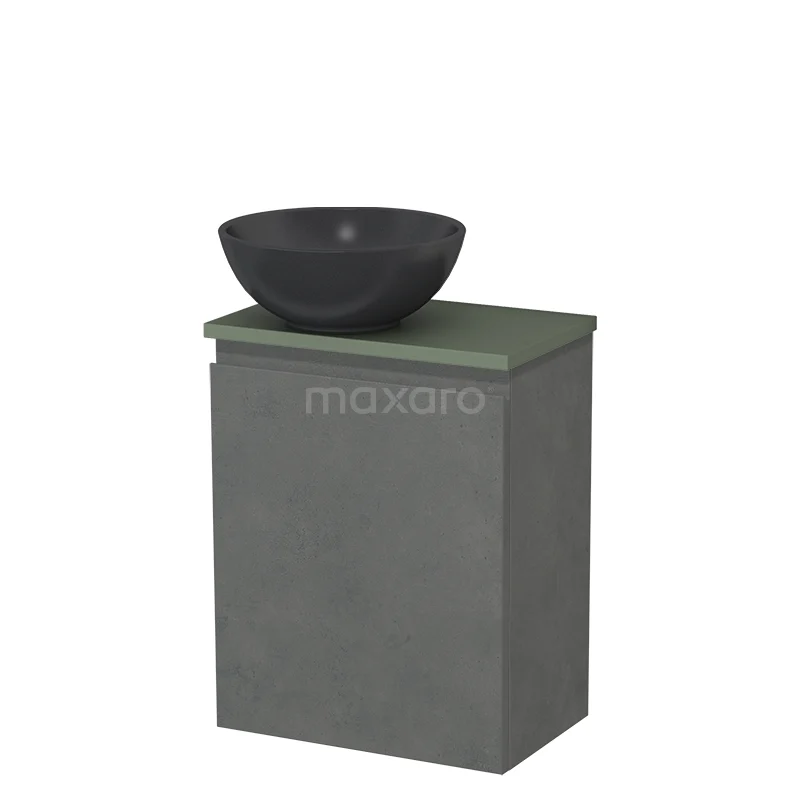 Countertop wash basin | 41 cm Dark grey concrete Handleless front Matte black Quartz worktop Sage green Fronts TMK10-14027