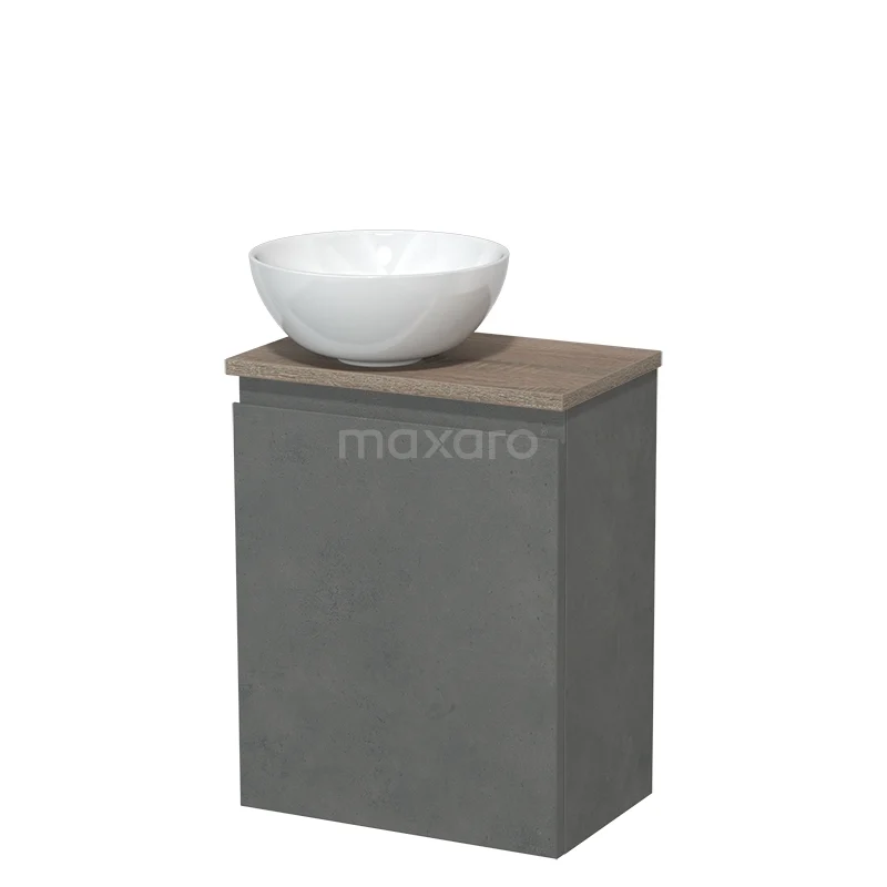 Toilet unit with countertop wash basin | 41 cm Dark grey concrete Handleless front High-gloss white Ceramic worktop Oak fronts TMK10-14062