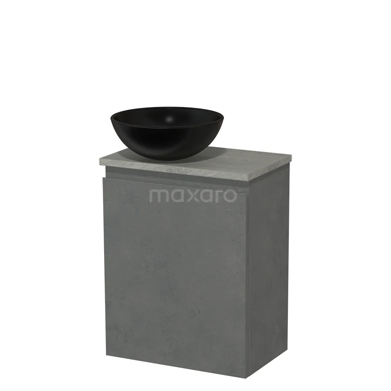Toilet unit with countertop wash basin | 41 cm Dark grey concrete Handleless front Matte black Ceramic worktop Grey oak top TMK10-14133