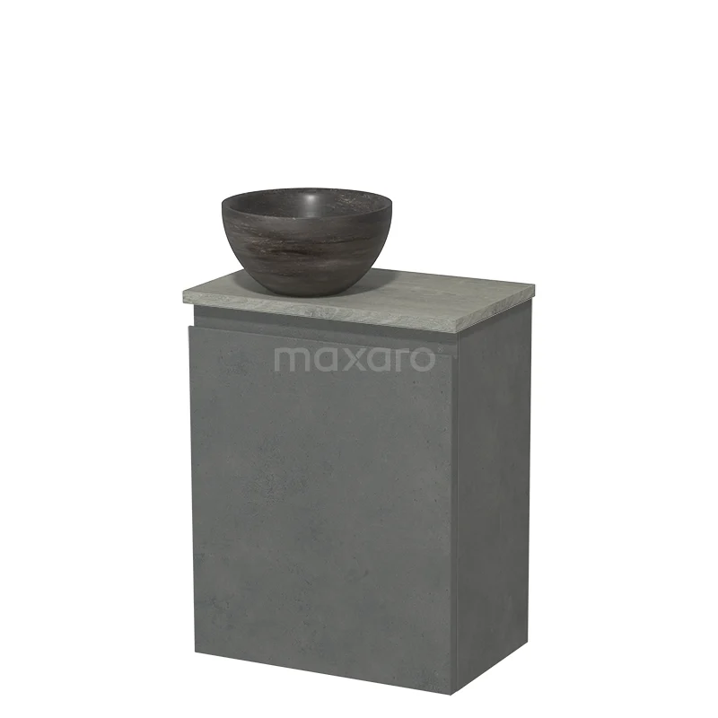 Toilet unit with countertop wash basin | 41 cm Dark grey concrete Handleless front Blue stone Natural stone Countertop wash basin Grey oak fronts TMK10-14135