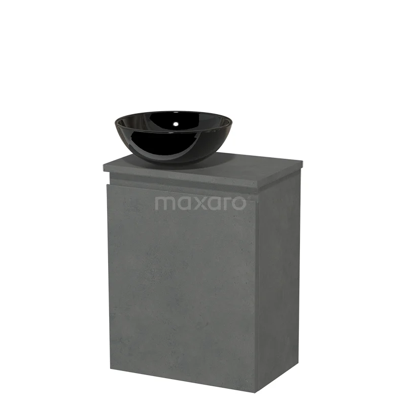 Toilet unit with wash basin | 41 cm Dark grey concrete Handleless front High-gloss black Ceramic wash basin Dark grey concrete Fronts TMK10-14161
