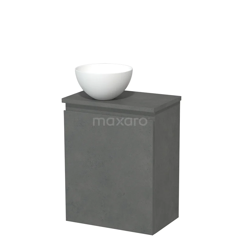 Toilet unit with countertop wash basin | 41 cm Dark grey concrete Handleless front Matte white Solid surface wash basin Dark grey concrete worktop TMK10-14163