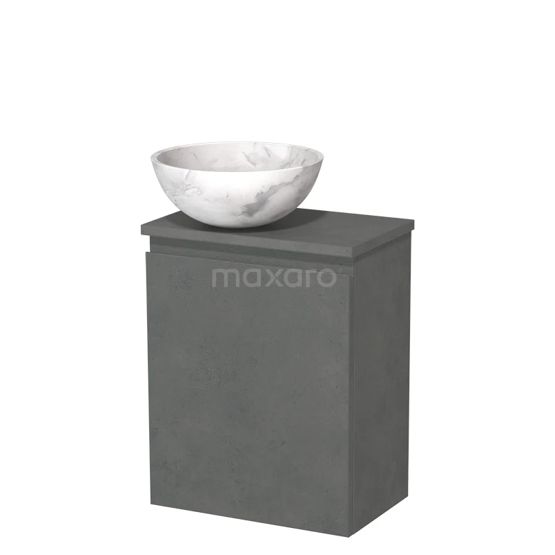 Toilet unit with wash basin | 41 cm Dark grey concrete Handleless front White marble Natural stone countertop wash basin Natural stone worktop Dark grey concrete Fronts TMK10-14165