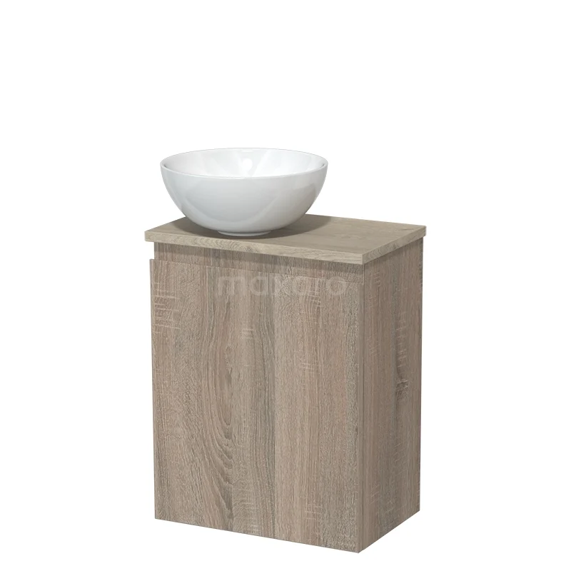 Toilet unit with wash basin | 41 cm Oak Handleless front High-gloss white Ceramic countertop wash basin Light grey oak worktop TMK10-14297