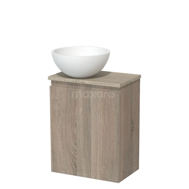 Toilet unit with wash basin | 41 cm Oak Handleless front Matte white Solid surface wash basin Light grey oak worktop TMK10-14298