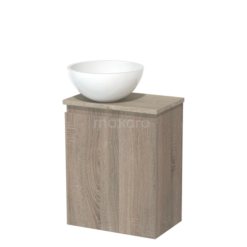 Toilet unit with countertop wash basin | 41 cm Oak Handleless front High-gloss white Mineral marble countertop wash basin Light grey oak worktop TMK10-14299