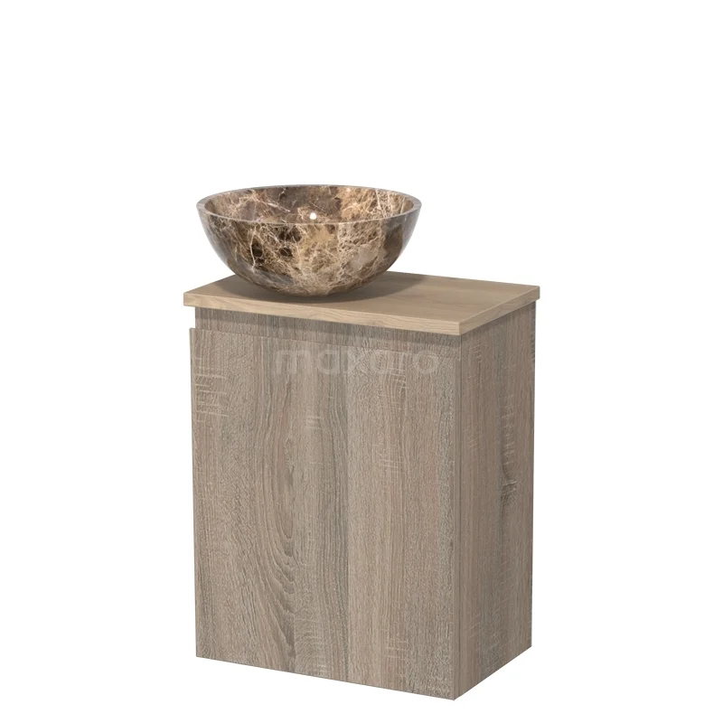 Toilet unit with wash basin | 41 cm Oak Handleless front Dark emperador Natural stone countertop wash basin Light brown oak worktop TMK10-14322