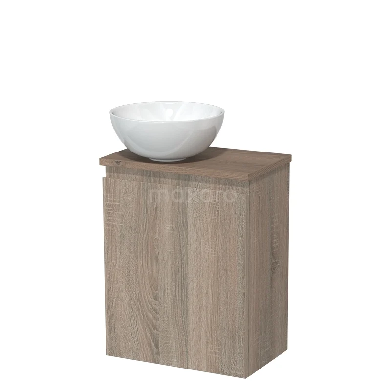 Toilet unit with wash basin | 41 cm Oak Handleless front High-gloss white Ceramic countertop wash basin Mid brown oak worktop TMK10-14323