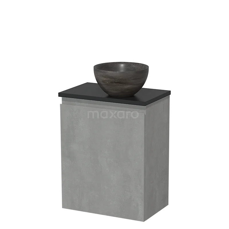 Toilet unit with countertop wash basin | 41 cm Light grey concrete Handleless front Blue stone Natural stone basin Matte black worktop TMK10-14397