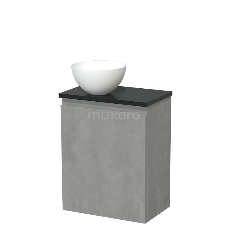 Toilet unit with countertop wash basin | 41 cm Light grey concrete Handleless front Matte white Solidtop wash basin Matte black worktop TMK10-14398