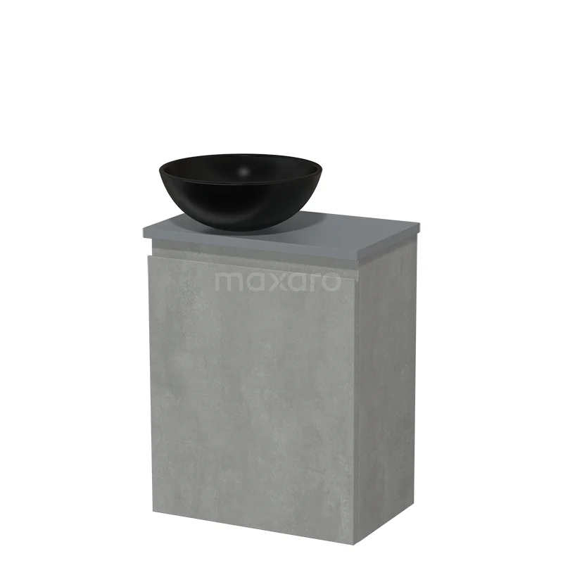 Toilet unit with countertop wash basin | 41 cm Light grey concrete Handleless front Matte black Ceramic Countertop wash basin Mid grey concrete worktop TMK10-14421