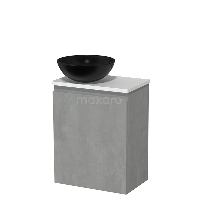 Toilet unit with countertop wash basin | 41 cm Light grey concrete Handleless front Matte black Ceramic basin Matte white worktop TMK10-14447