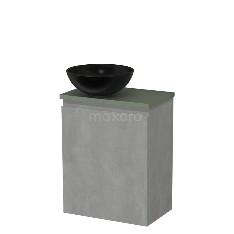 Countertop wash basin | 41 cm Light grey concrete Handleless front Matte black Ceramic wash basin Sage green Fronts TMK10-14473