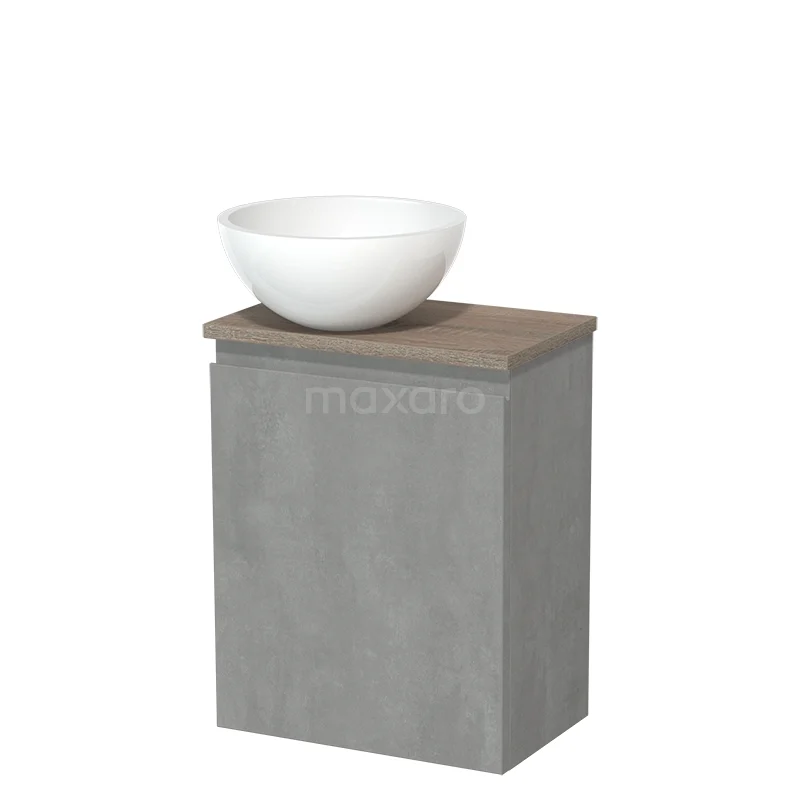 Toilet unit with countertop wash basin | 41 cm Light grey concrete Handleless front High-gloss white Mineral marble worktop Oak worktop TMK10-14508