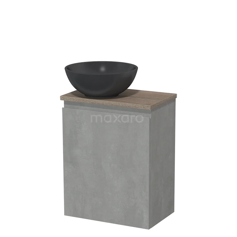 Toilet unit with countertop wash basin | 41 cm Light grey concrete Handleless front Matte black oak Quartz worktop Oak fronts TMK10-14510