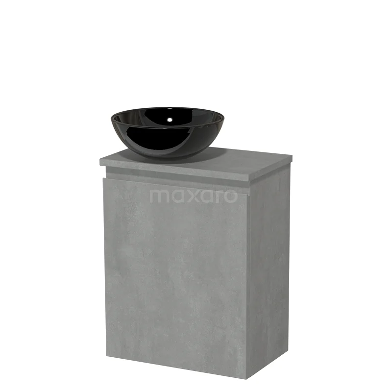 Toilet unit with countertop wash basin | 41 cm Light grey concrete Handleless front High-gloss black Ceramic basin Light grey concrete worktop TMK10-14584