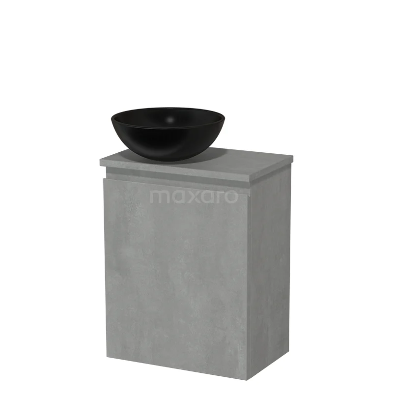 Toilet unit with countertop wash basin | 41 cm Light grey concrete Handleless front Matte black Ceramic wash basin Light grey concrete worktop TMK10-14585