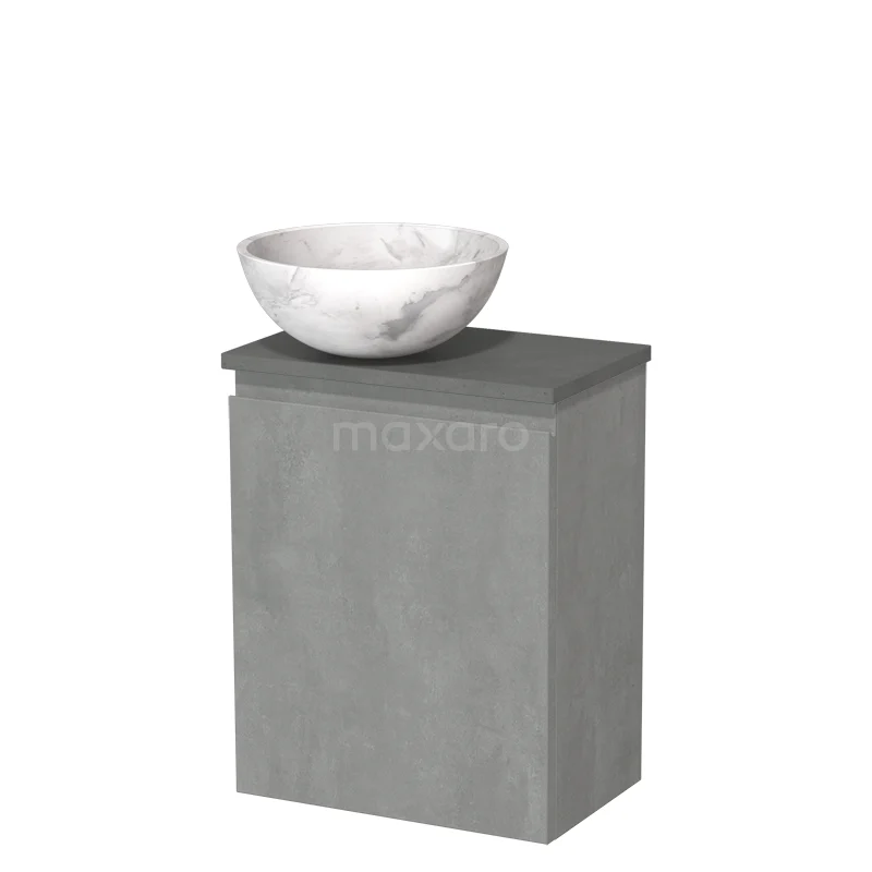 Toilet unit with countertop wash basin | 41 cm Light grey concrete Handleless front White marble Natural stone wash basin Dark grey concrete worktop TMK10-14609