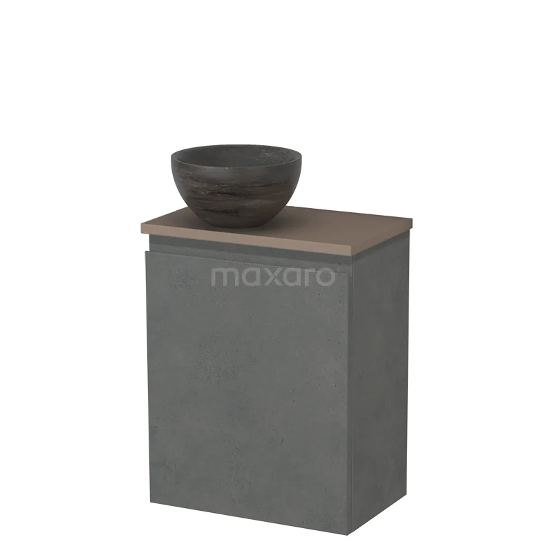 Countertop wash basin | 41 cm Dark grey concrete Handleless front Blue stone Natural stone worktop Taupe fronts TMK10-14632
