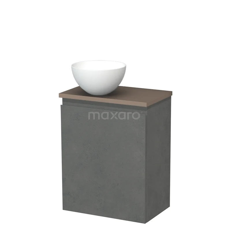Toilet unit with countertop wash basin | 41 cm Dark grey concrete Handleless front Matte white Solid surface wash basin Taupe worktop TMK10-14633