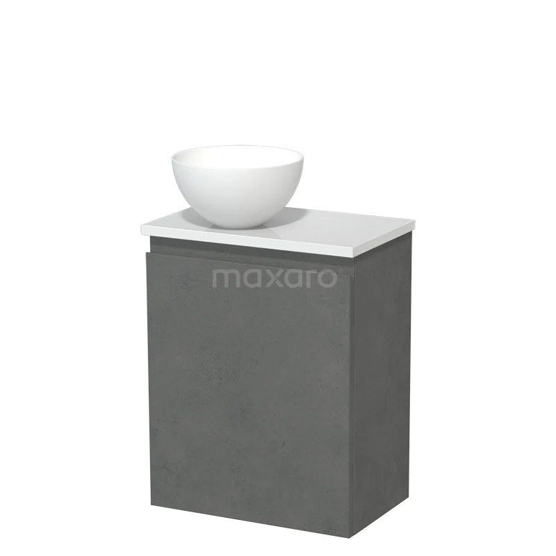 Toilet unit with countertop wash basin | 41 cm Dark grey concrete Handleless front Matte white Solid surface wash basin High-gloss white worktop TMK10-14659
