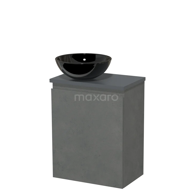Toilet unit with countertop wash basin | 41 cm Dark grey concrete Handleless front High-gloss black Ceramic wash basin Dark grey worktop TMK10-14683
