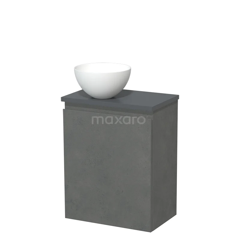 Countertop wash basin | 41 cm Dark grey concrete Handleless front Matte white Solid surface wash basin Dark grey worktop TMK10-14685