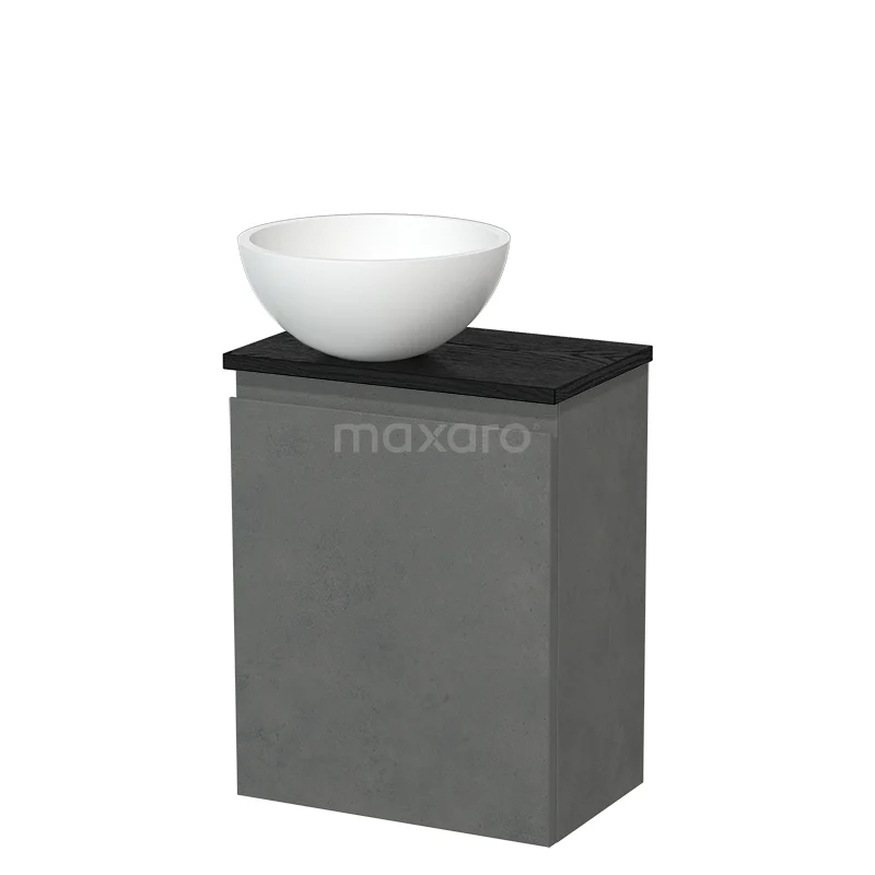 WC-Möbel mit Becken | 41 cm Dunkelgrauer Beton Grifflose Front Matt Weiß Solid Surface Aufsatzwaschbecken Schwarze Eiche Platte TMK10-14703 WC-Möbel mit Becken | 41 cm Dunkelgrauer Beton Grifflose Front Matt Weiß Solid Surface Aufsatzwaschbecken Schwarze Eiche Platte TMK10-14703