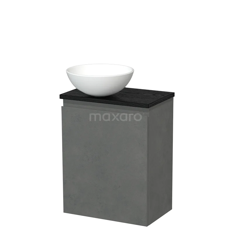 Toilet unit with countertop wash basin | 41 cm Dark grey concrete Handleless front Matte white Ceramic worktop Black oak worktop TMK10-14707