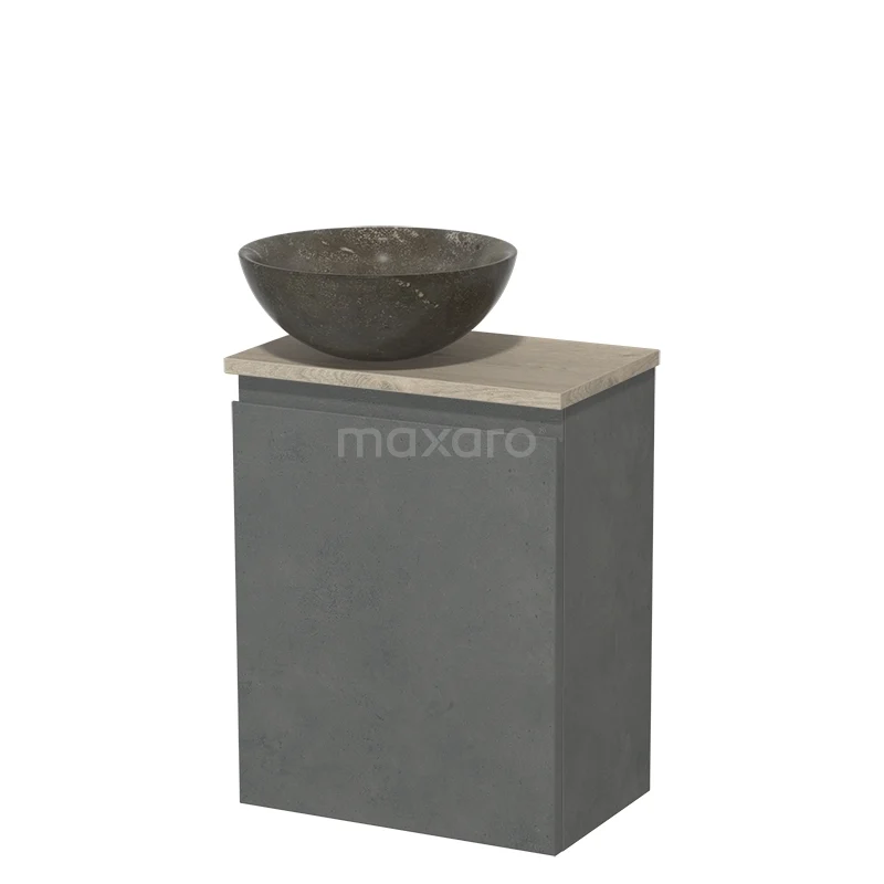 Toilet unit with countertop wash basin | 41 cm Dark grey concrete Handleless front Blue stone Natural stone Countertop wash basin Light grey oak fronts TMK10-14744