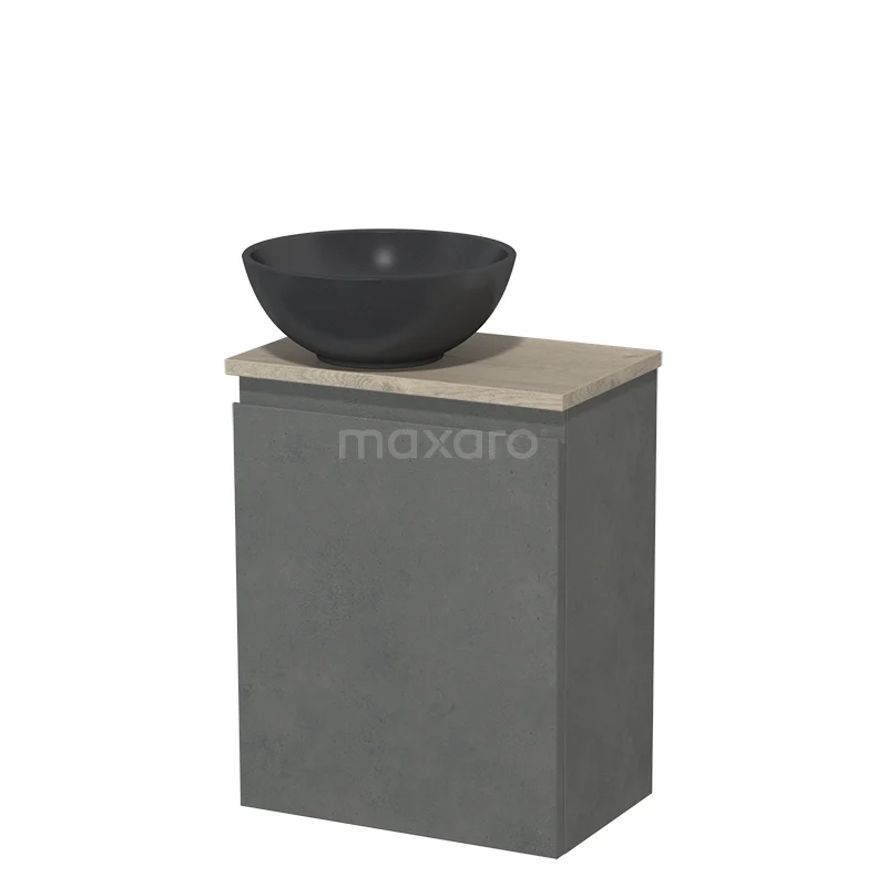 Toilet unit with countertop wash basin | 41 cm Dark grey concrete Handleless front Matte black Quartz worktop Light grey oak Fronts TMK10-14745