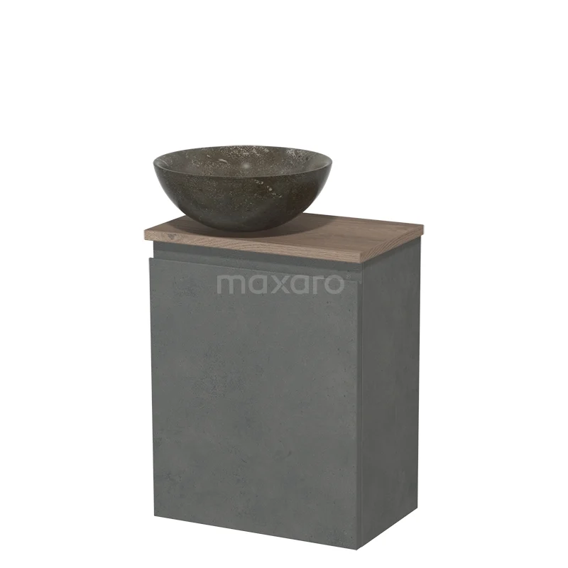 Toilet unit with countertop wash basin | 41 cm Dark grey concrete Handleless front Blue stone Natural stone Countertop wash basin Mid brown oak worktop TMK10-14770
