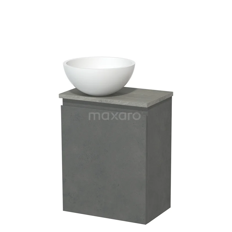 Toilet unit with countertop wash basin | 41 cm Dark grey concrete Handleless front Matte white Solid surface basin Grey oak worktop TMK10-14794