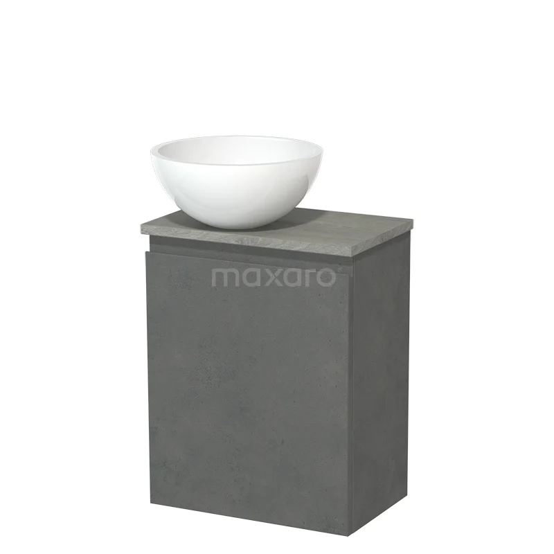 Toilet unit with countertop wash basin | 41 cm Dark grey concrete Handleless front High-gloss white Mineral marble worktop Grey oak worktop TMK10-14795