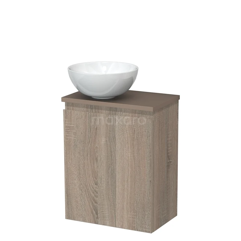Toilet unit with wash basin | 41 cm Oak Handleless front High-gloss white Ceramic countertop wash basin Taupe worktop TMK10-14846