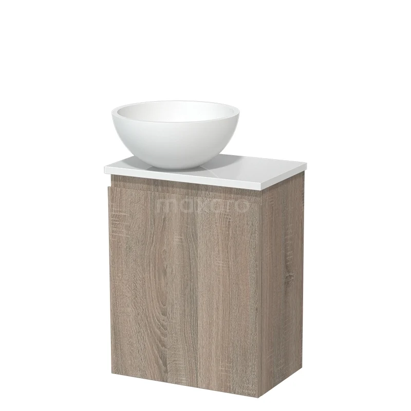 Toilet unit with wash basin | 41 cm Oak Handleless front Matte white Solidtop wash basin High-gloss white worktop TMK10-14873