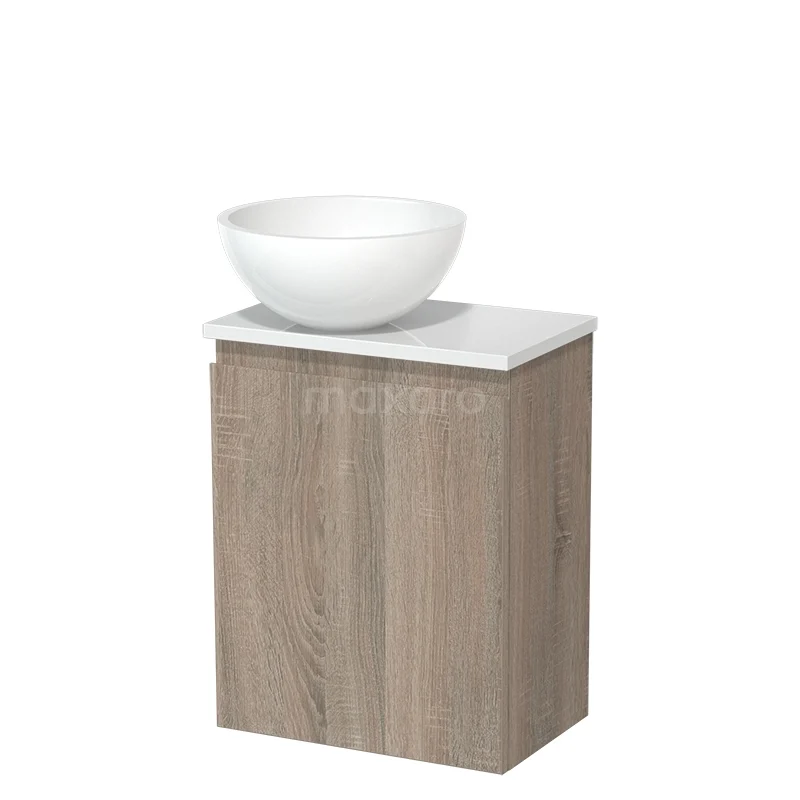 Toilet unit with wash basin | 41 cm Oak Handleless front High-gloss white Mineral marble countertop wash basin High-gloss white worktop TMK10-14874