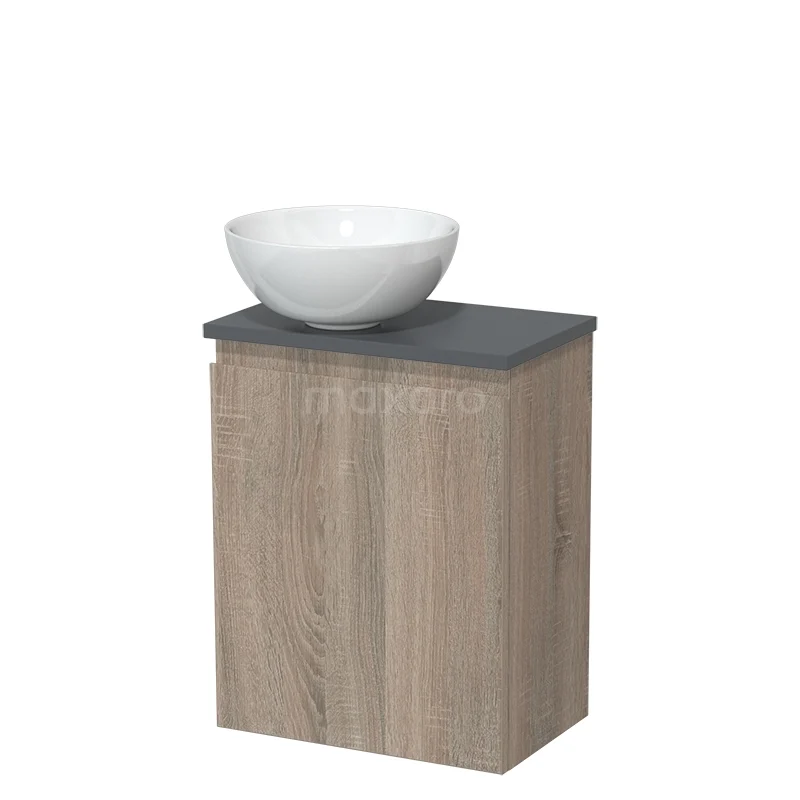 Toilet unit with wash basin | 41 cm Oak Handleless front High-gloss white Ceramic countertop wash basin Dark grey worktop TMK10-14898