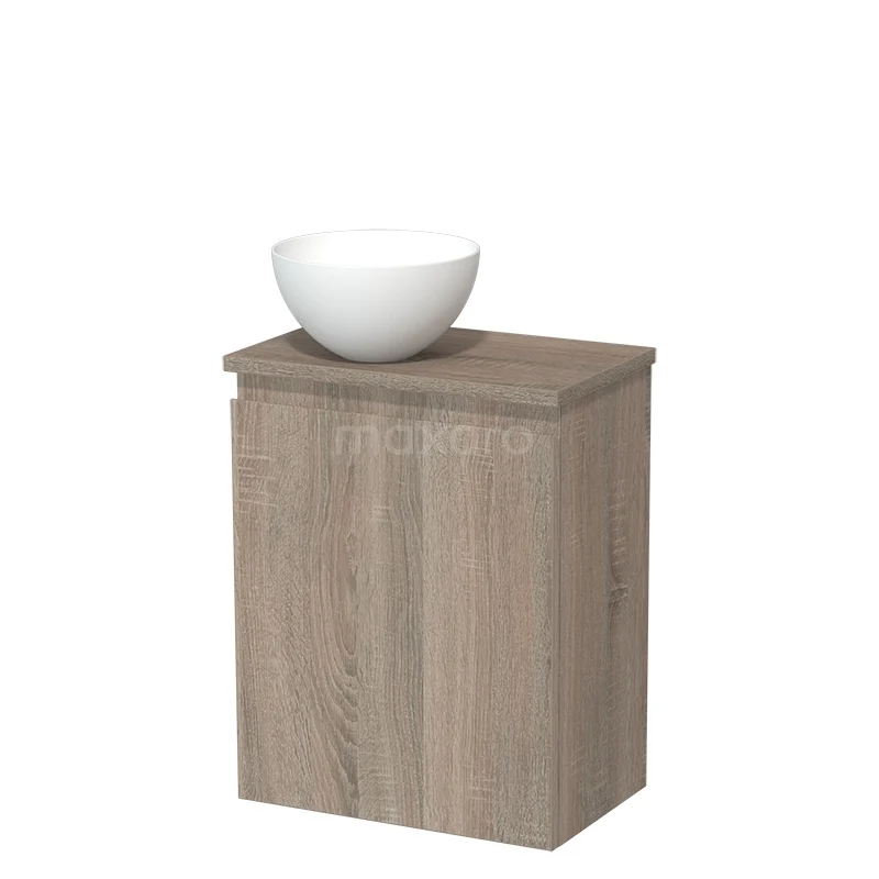 Toilet unit with wash basin | 41 cm Oak Handleless front Matte white Solidtop wash basin Solid surface worktop Oak worktop TMK10-14959