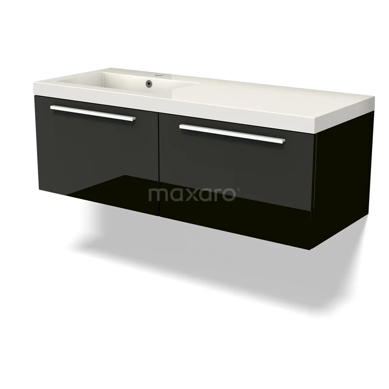 Modulo Vanity units with basin | 120 cm High-gloss black Flat front Mineral marble 2 Side-by-side drawers BMW12-01034