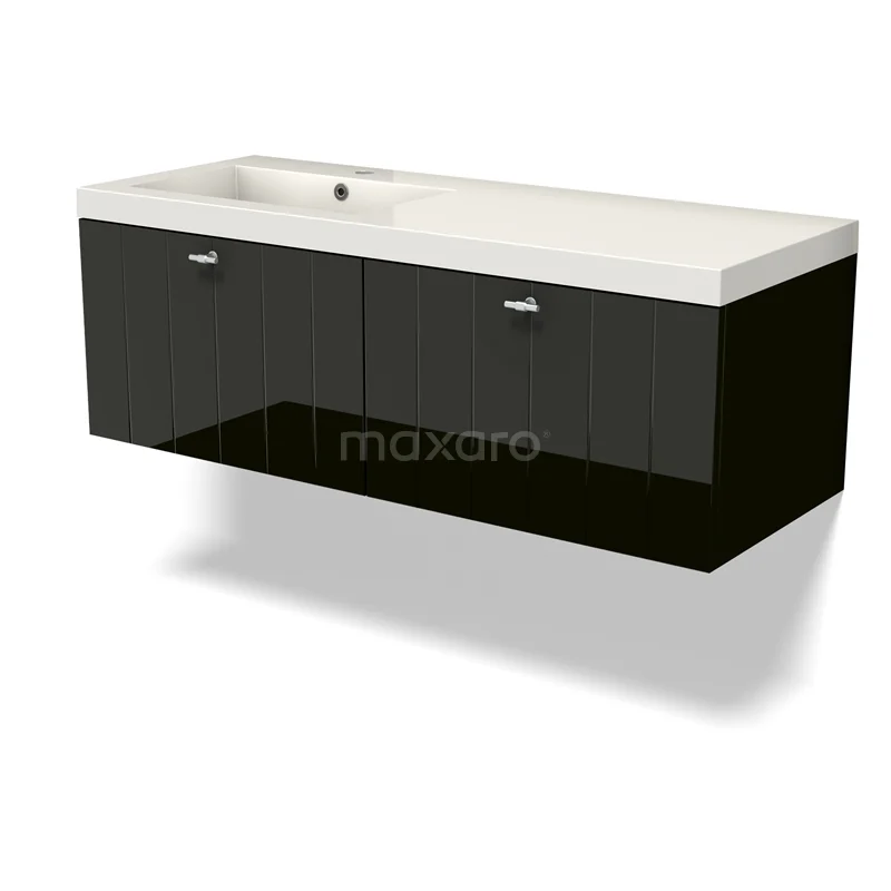 Modulo Vanity units with basin | 120 cm High-gloss black Slat front Mineral marble 2 Side-by-side drawers BMW12-01035