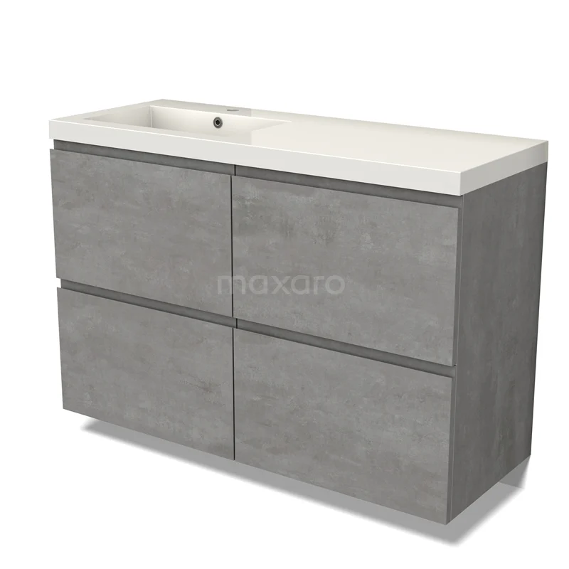 Modulo Vanity units with basin | 120 cm Light grey concrete Handle-less front Mineral marble 4 high drawers BMW14-00638