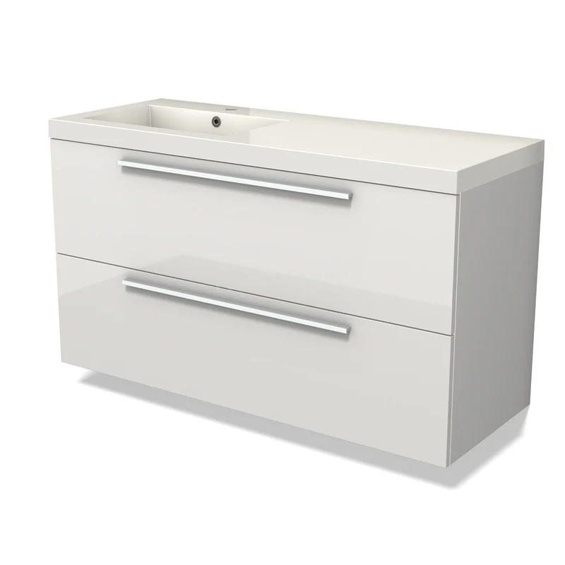 Modulo Vanity units with basin | 120 cm High-gloss white Flat front Mineral marble 2 Stacked drawers BMW17-04679