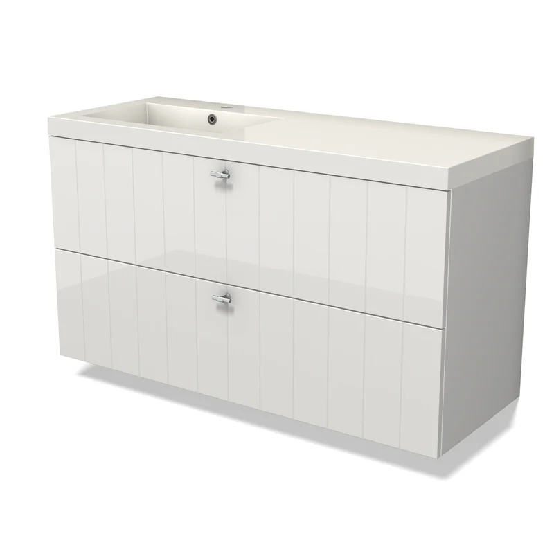 Modulo Vanity units with basin | 120 cm High-gloss white Slat front Mineral marble 2 Stacked drawers BMW17-04680