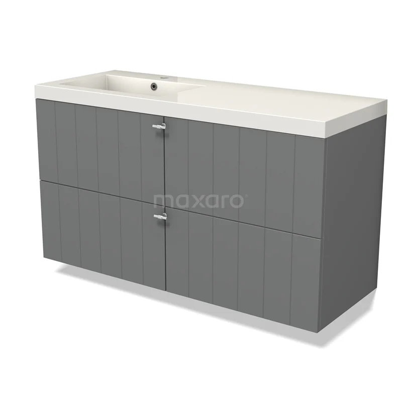 Modulo Vanity units with basin | 120 cm Mid grey Slat front Mineral marble 4 drawers BMW18-01062