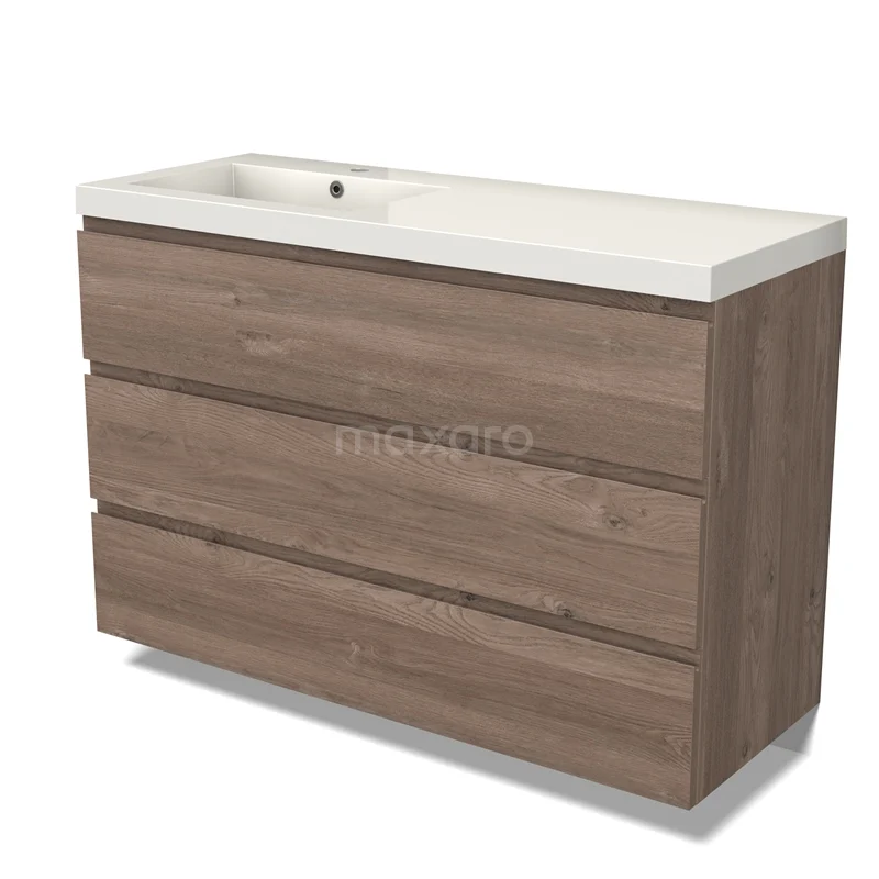 Modulo Vanity units with basin | 120 cm Mid brown oak Handle-less front Mineral marble 3 drawers BMW19-02554